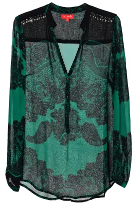 JAEDA Emerald Sheer Paisley Top