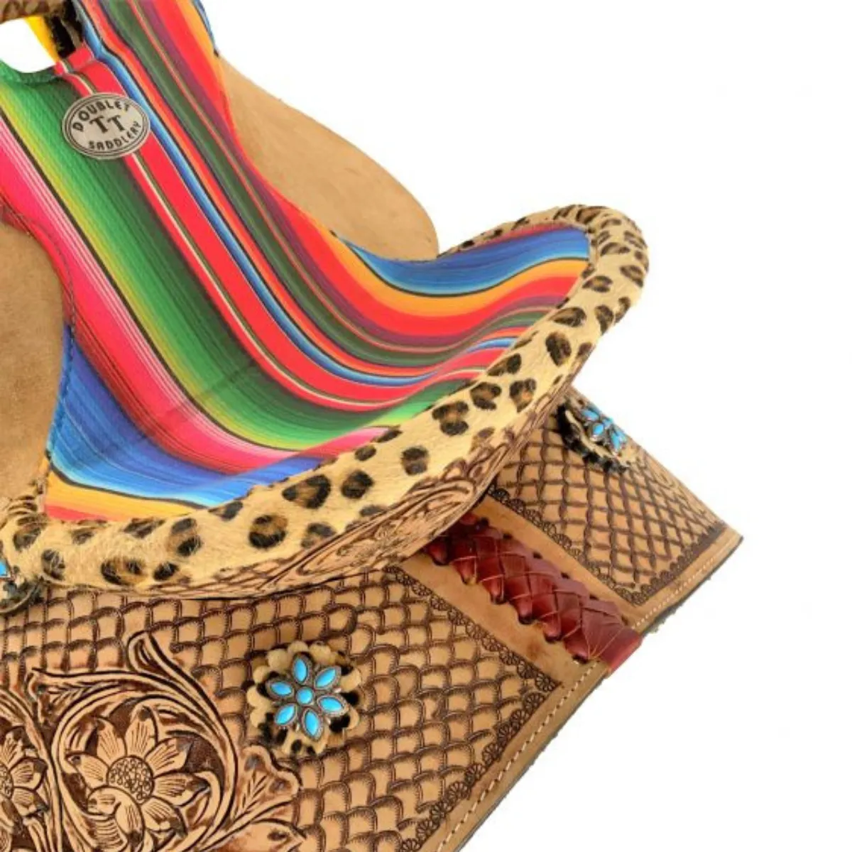 10"  DOUBLE T  BARREL STYLE WESTERN SADDLE WITH SERAPE & CHEETAH ACCENTS