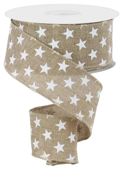 1.5"x10yd Random Stars, Beige/White  MA45