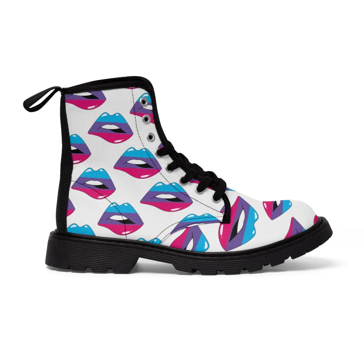 Androgyne Flag Kisses LGBTQ White Canvas Boots Unisex Size