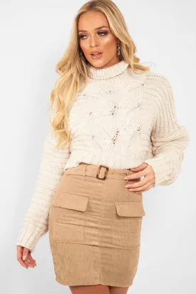 Beige Cable Knit Sleeve Detail Jumper - Miyonna