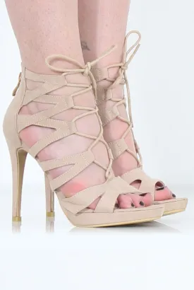 Beige Caged Platform Heels - Angelica