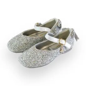 Bow Back Flat Shoes - Silver