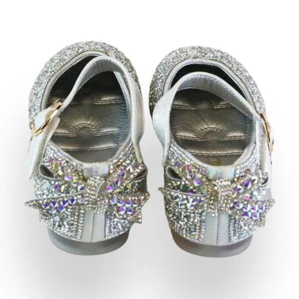 Bow Back Flat Shoes - Silver