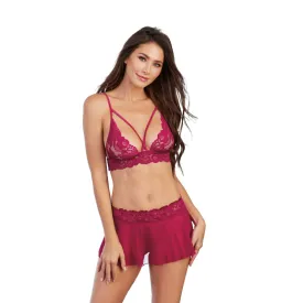 Bralette, Skirt, G-String - One Size - Raspberry