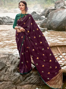 Designers Purple Printed Chiffon Sarees for Women With Blouse