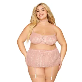 Dreamgirl Plus Size Lace Bralette Garter Skirt Choker Set 13279X - Rose