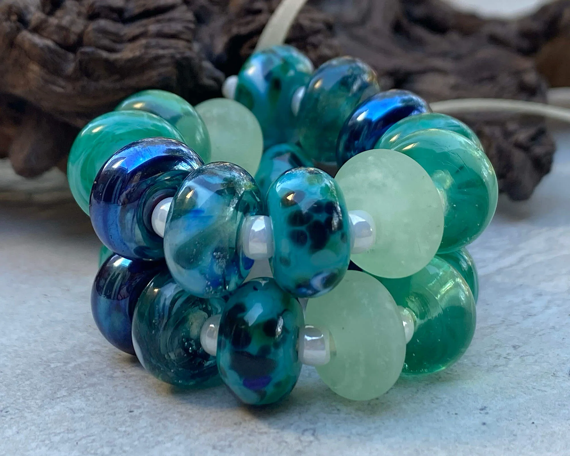 Elegant Teal Green Swirls Lampwork Beads Set SRA