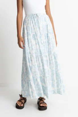 Grace Floral Tiered Maxi Skirt White