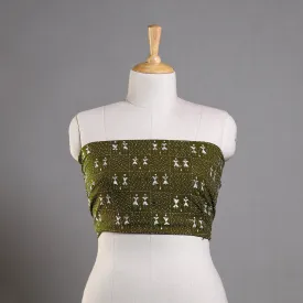 Green - Bengal Kantha Embroidery Cotton Blouse Piece 71