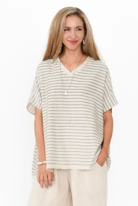 Hanley Beige Stripe Linen Blend Top