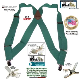 Holdup Brand Dark Green Hip-clip Side Clip Suspenders With Jumbo No-slip Clips