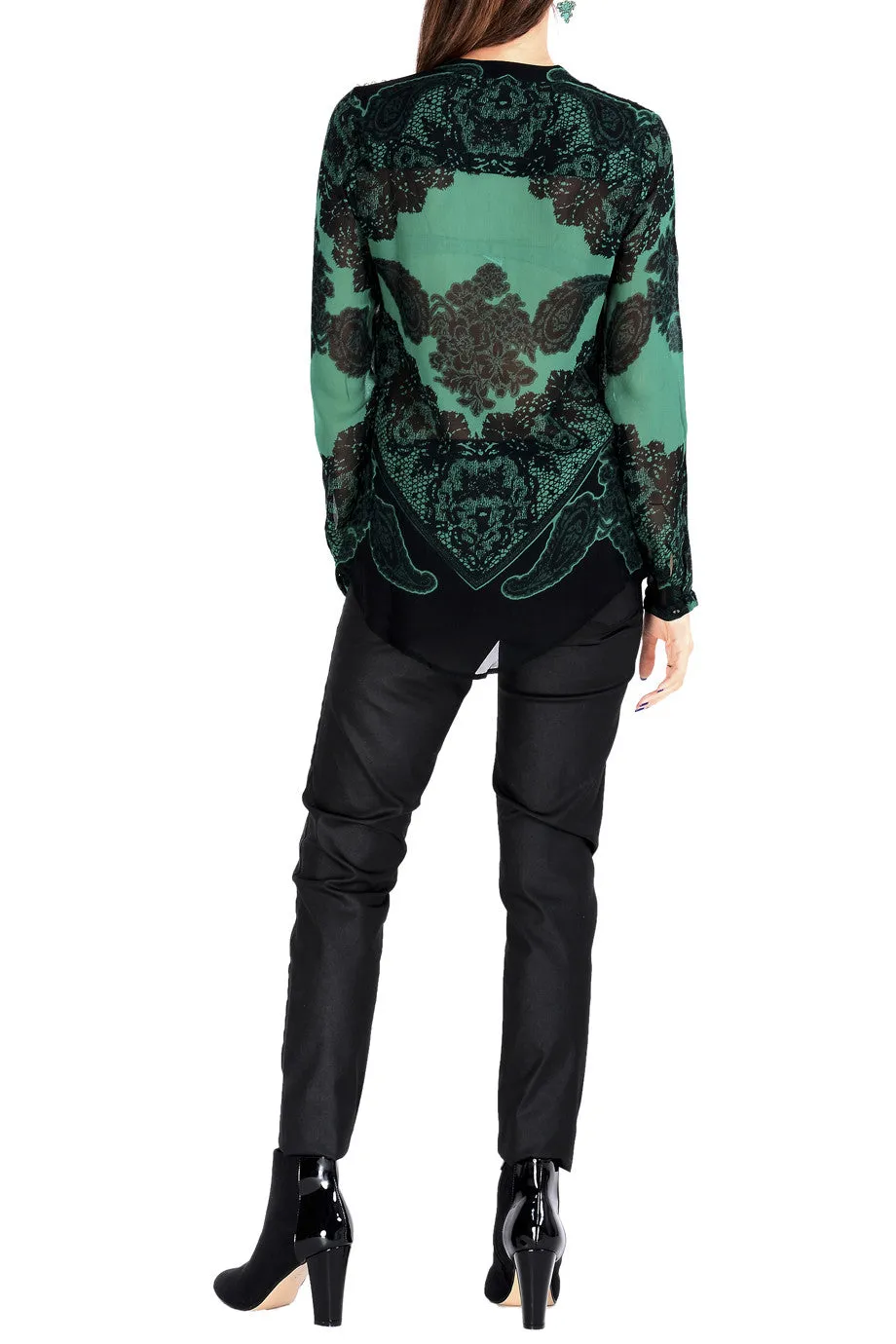 JAEDA Emerald Sheer Paisley Top