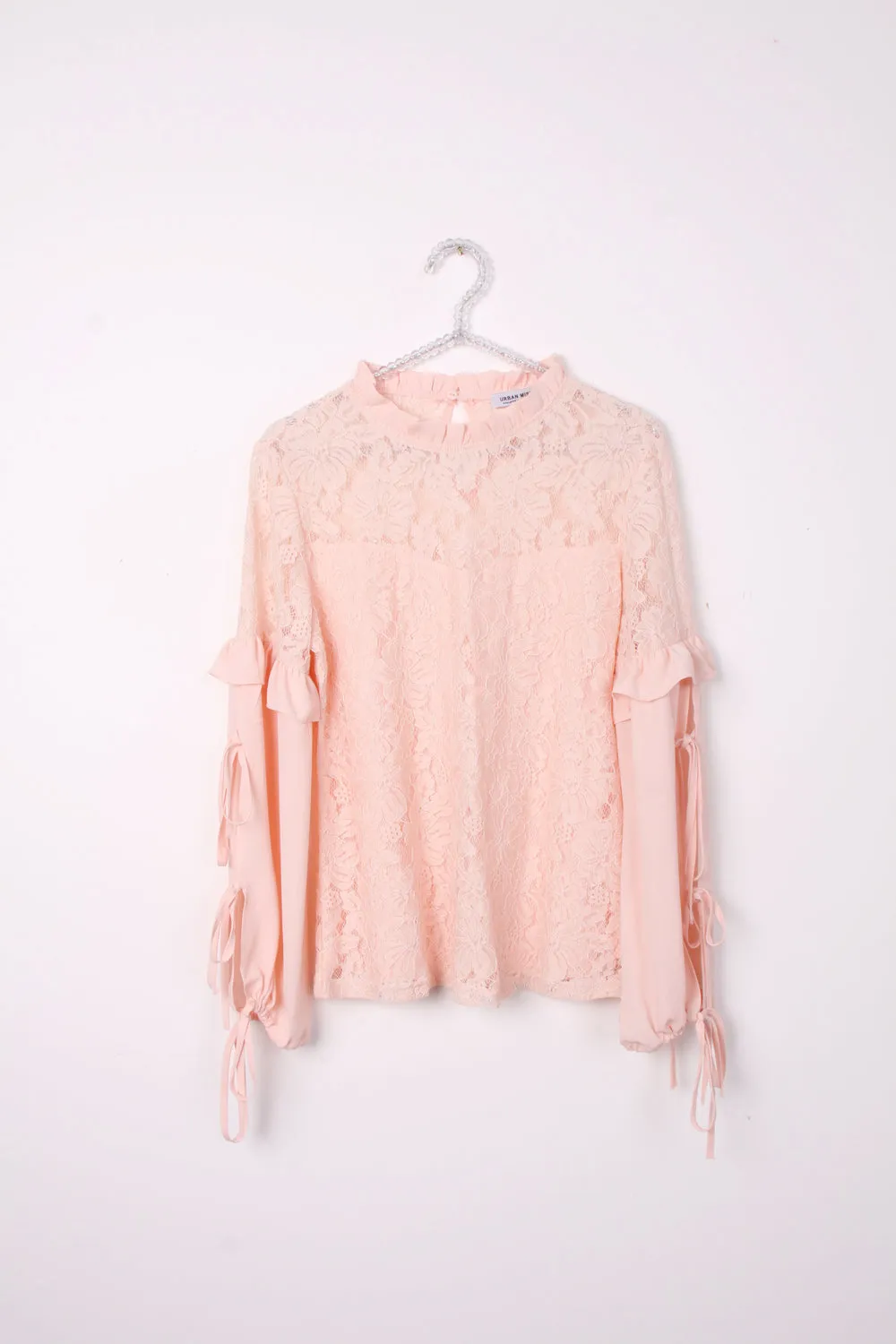 Lace Ruffle Tie Sleeve Blouse Top