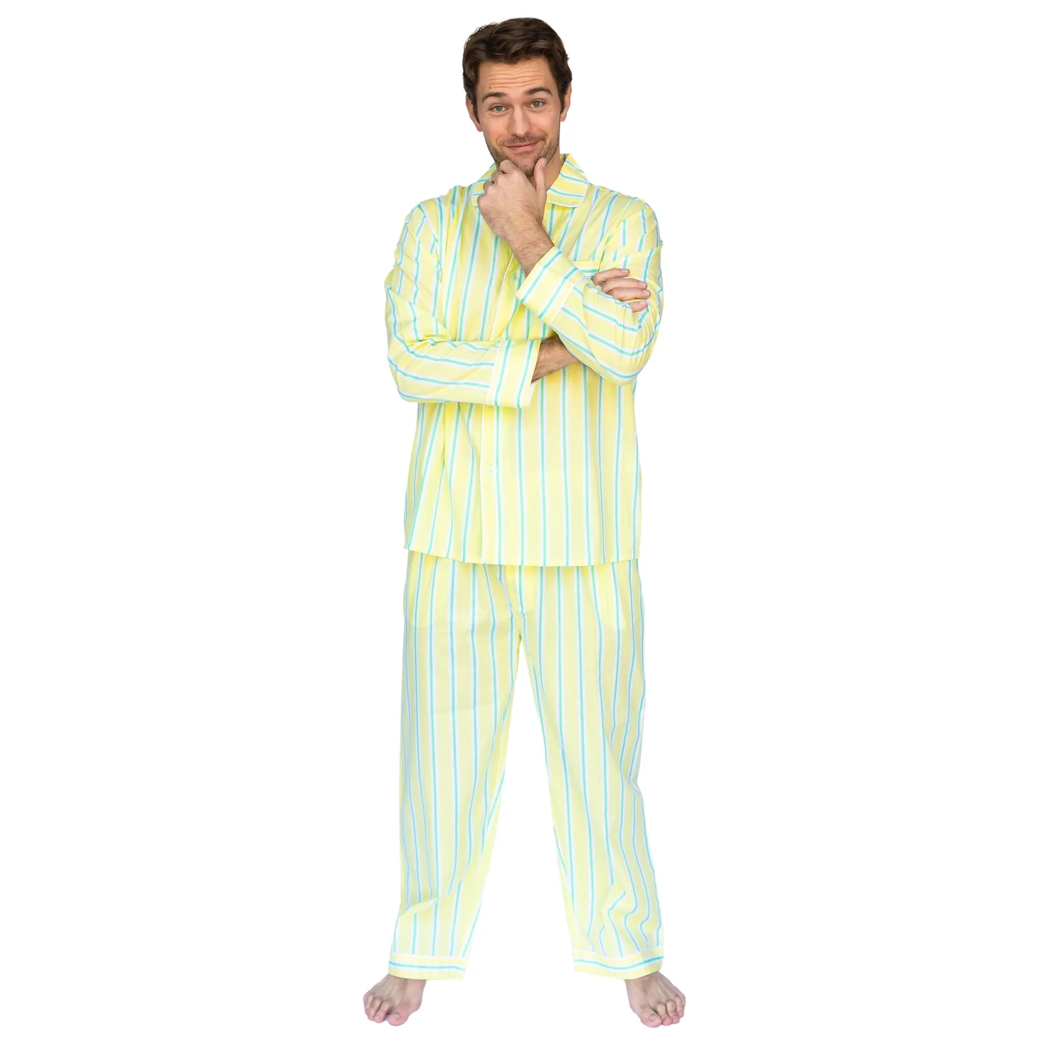 Men's Andy Cohen Yellow   Green Stripe Pj Pant Set