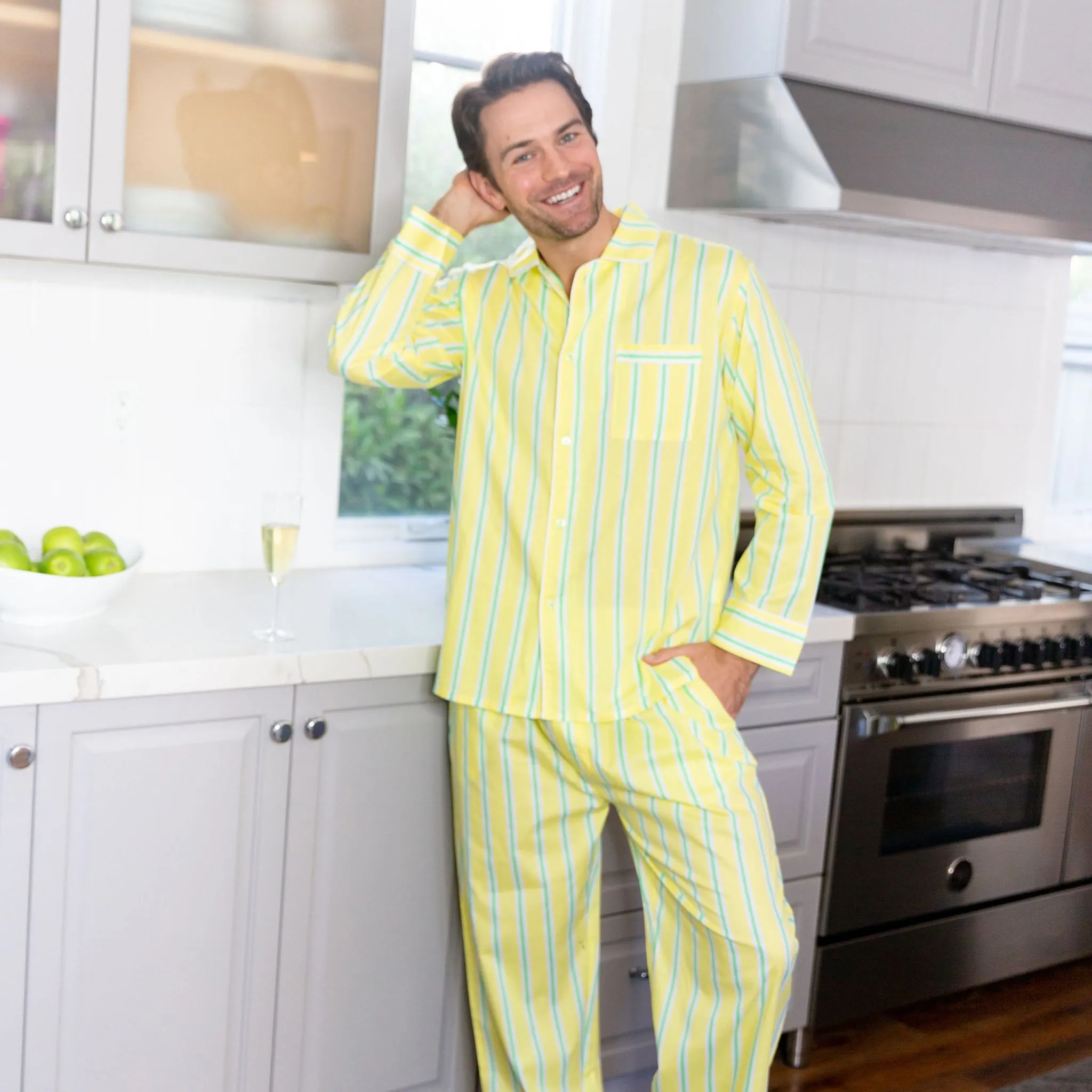 Men's Andy Cohen Yellow   Green Stripe Pj Pant Set