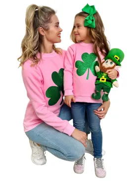 Mommy And Me Dazzling Glitter Clover Pullover Sweater