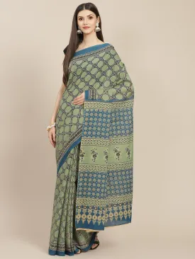 Olive Green Printed Saree