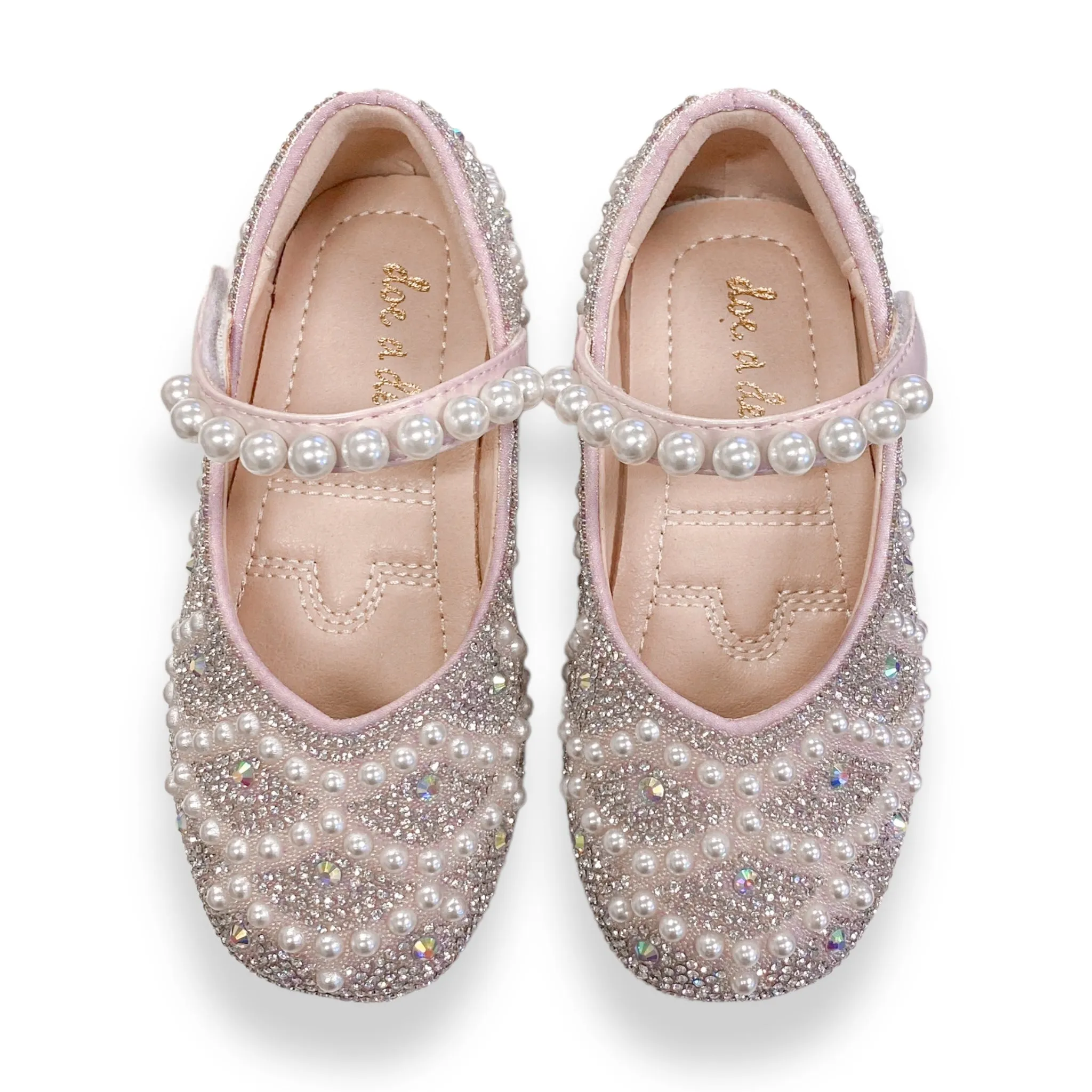 Pearl Strap Jewel Flat Shoes in Pink