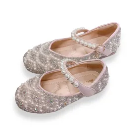 Pearl Strap Jewel Flat Shoes in Pink