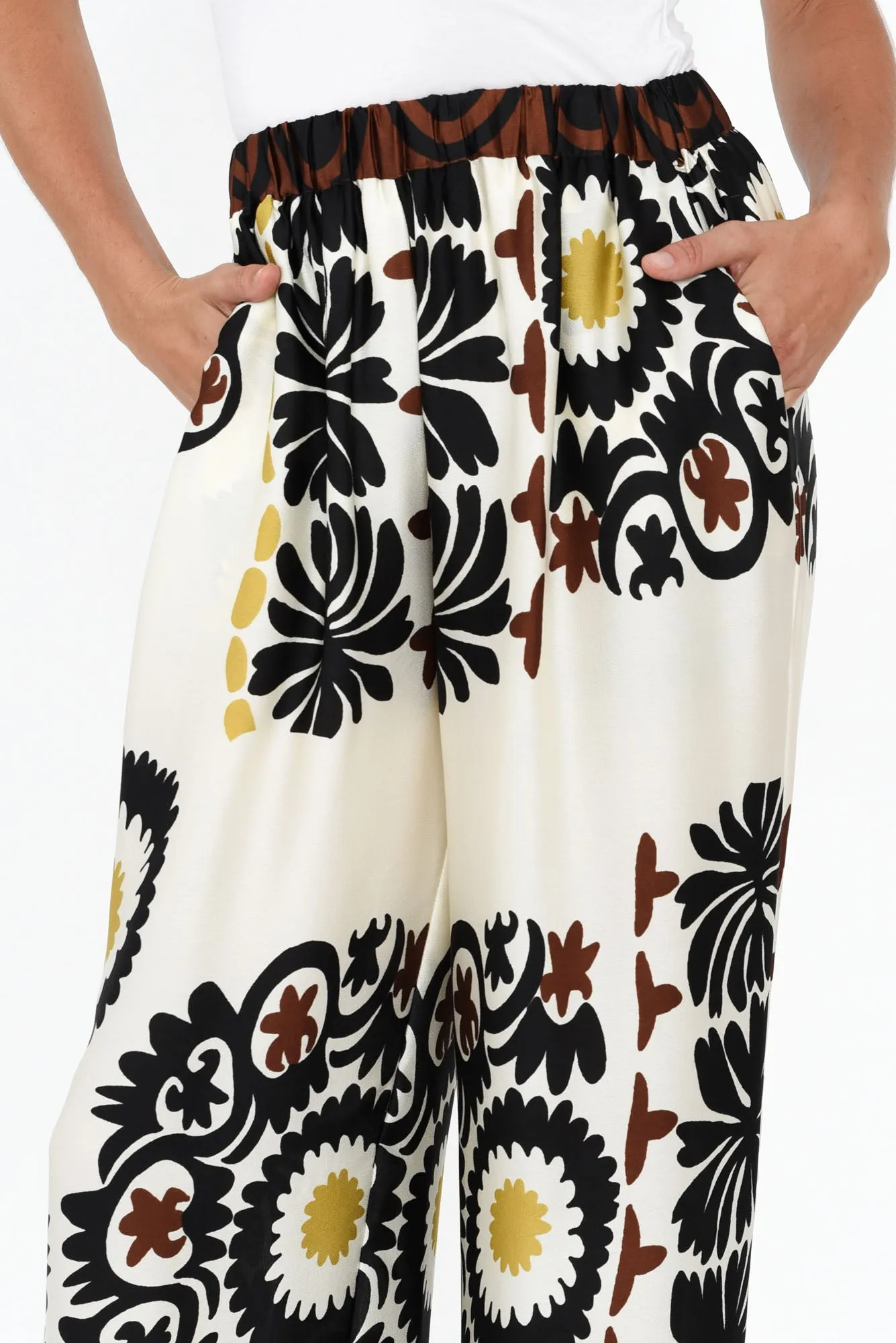 Plato Cream Abstract Wide Leg Pants