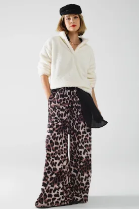 Q2 Wide Leg Leopard Print Pants