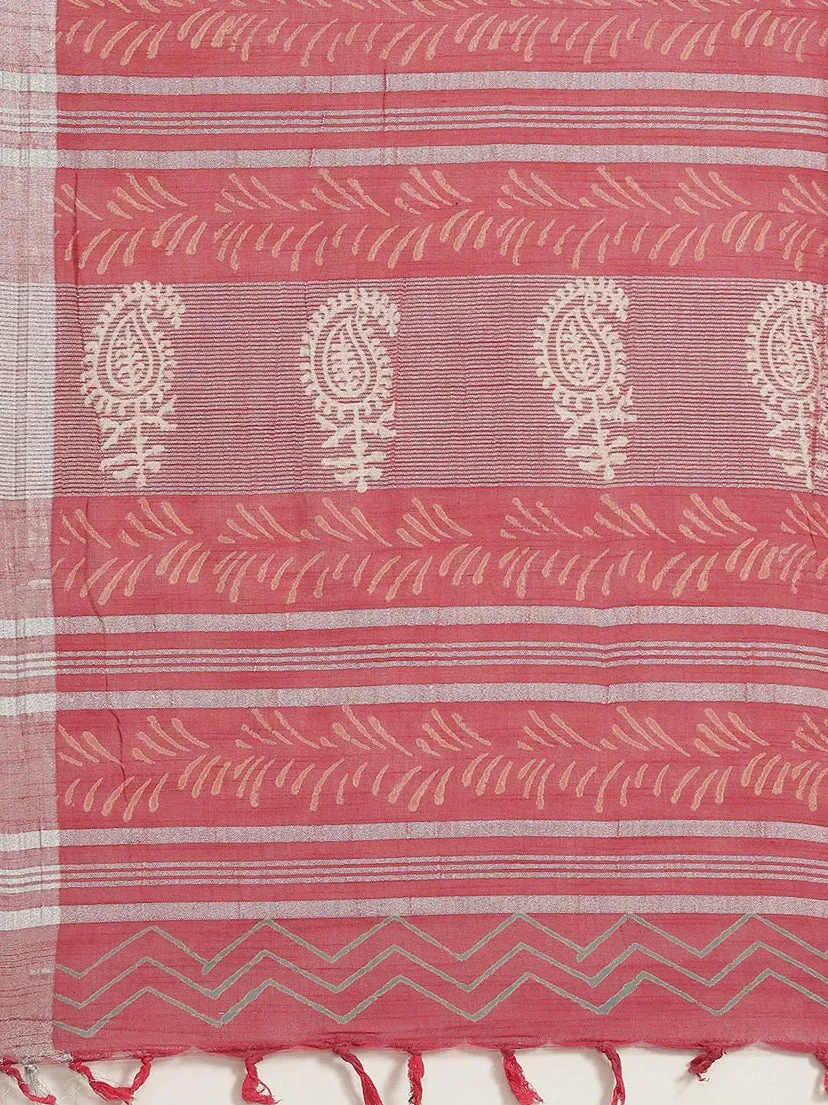 Red Cotton Linen Saree