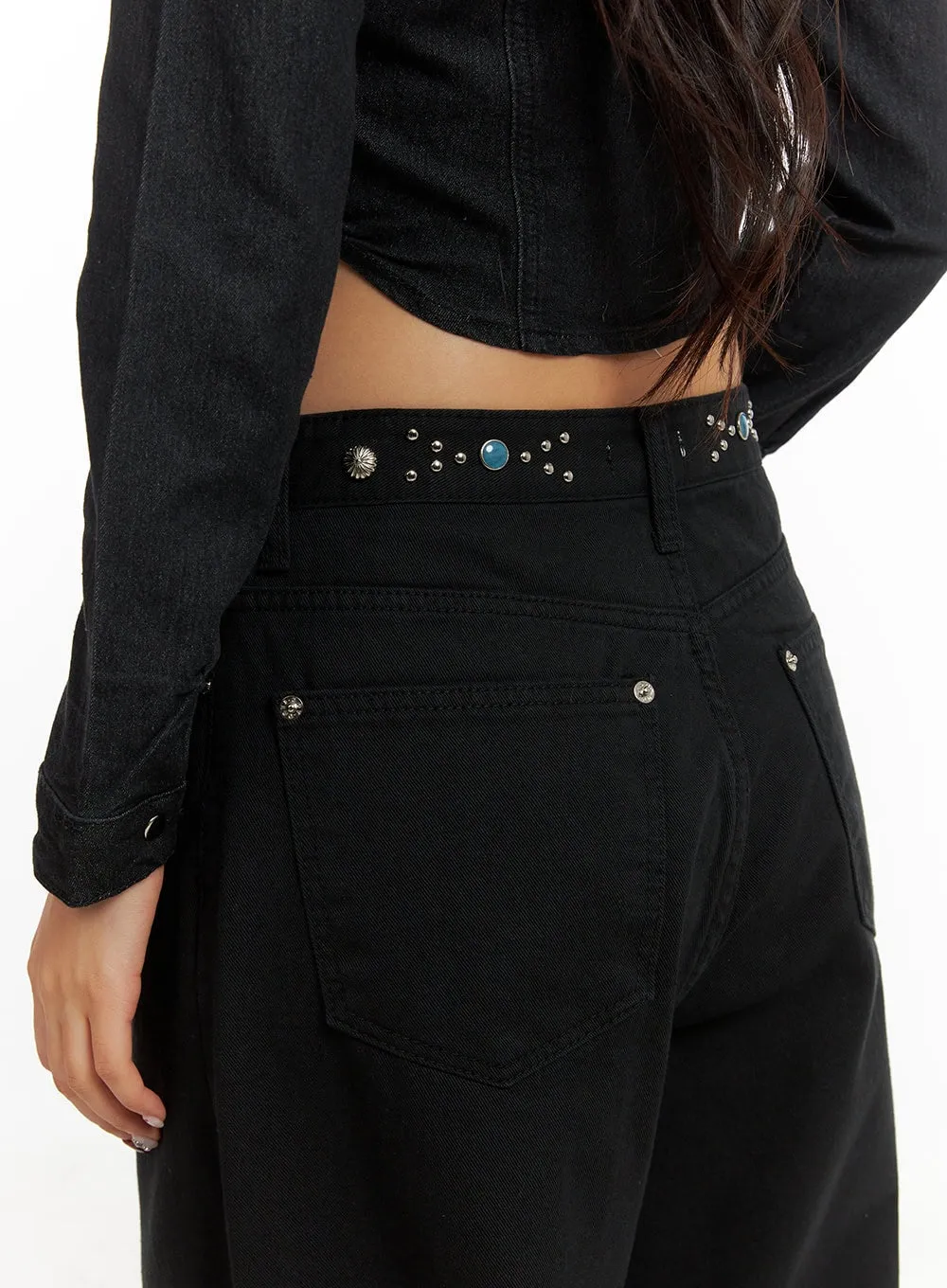 Stud Waist Wide Leg Pants CY403