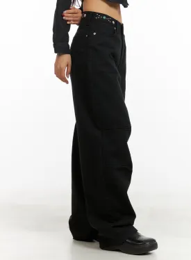 Stud Waist Wide Leg Pants CY403