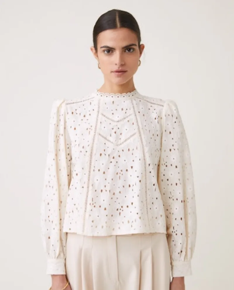 Suncoo Lais Cream Broderie Blouse