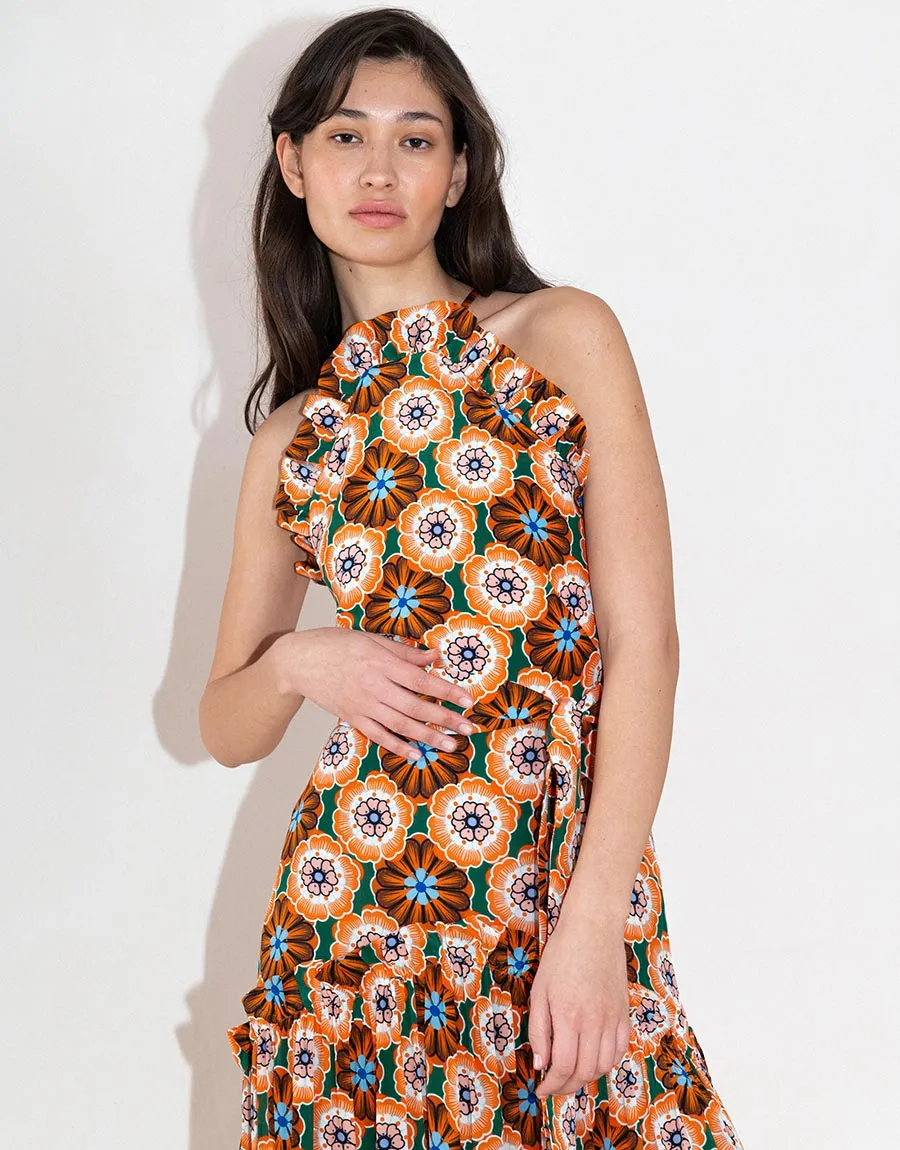 Tatiana Crepe Maxi Dress - Flower Pop Orange