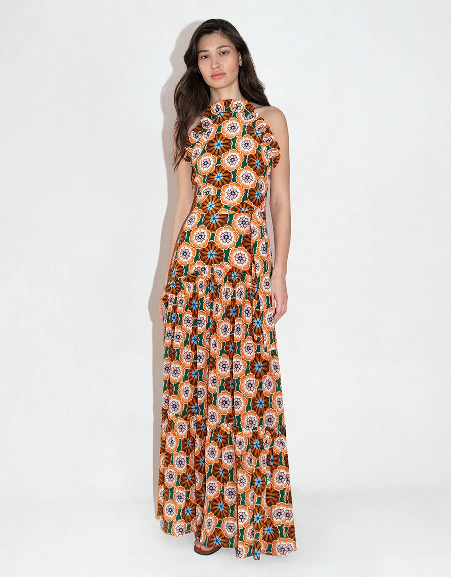 Tatiana Crepe Maxi Dress - Flower Pop Orange