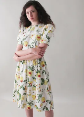 Vintage 1930s Floral Pique Cotton Day Dress