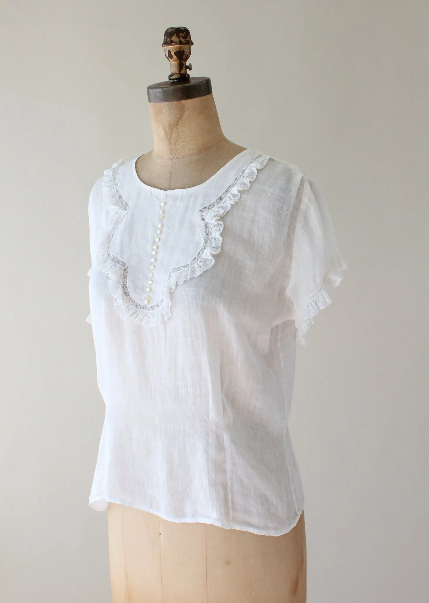 Vintage 1930s Sheer White Button Back Blouse