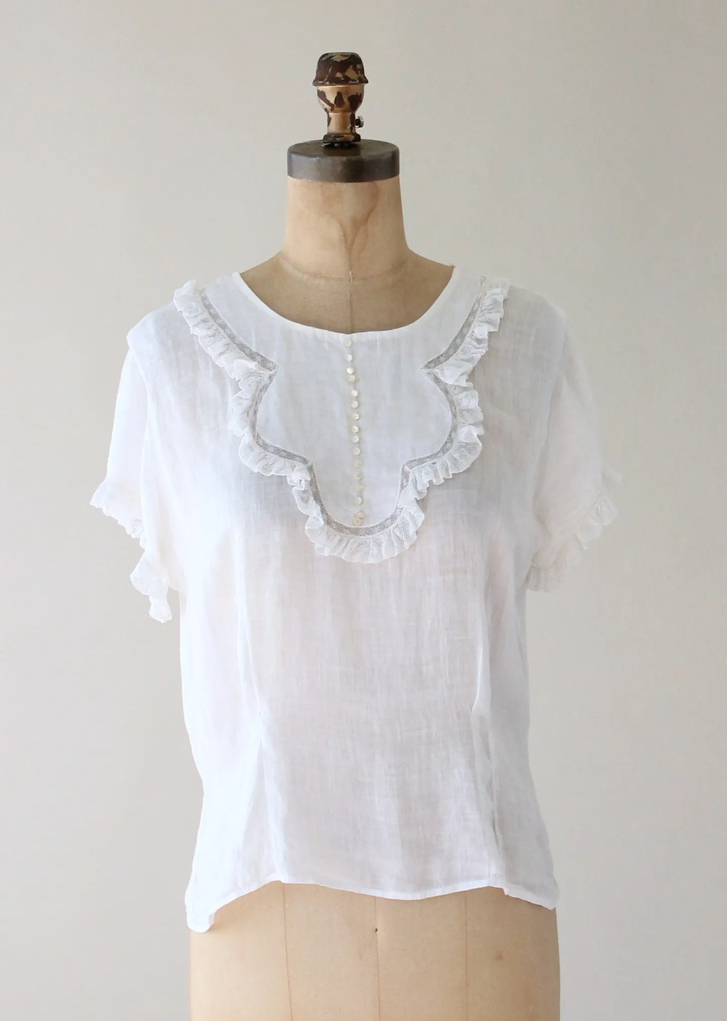 Vintage 1930s Sheer White Button Back Blouse