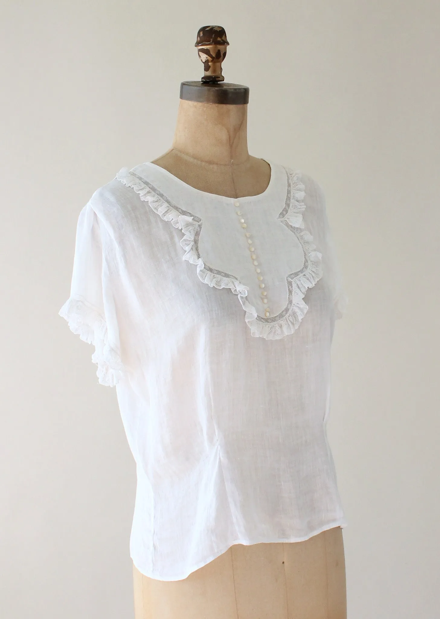 Vintage 1930s Sheer White Button Back Blouse