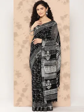 Women Black Pure Cotton Saree