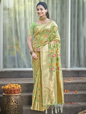 Women Light Green Organza Saree With Un Stitched Blouse