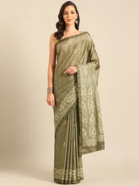 Women Olive Green Cotton Saree With Un Stitched Blouse