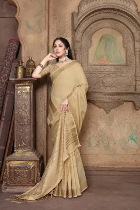 Women Party Wear Weaving Work Linen Saree with Un Stitched Blouse