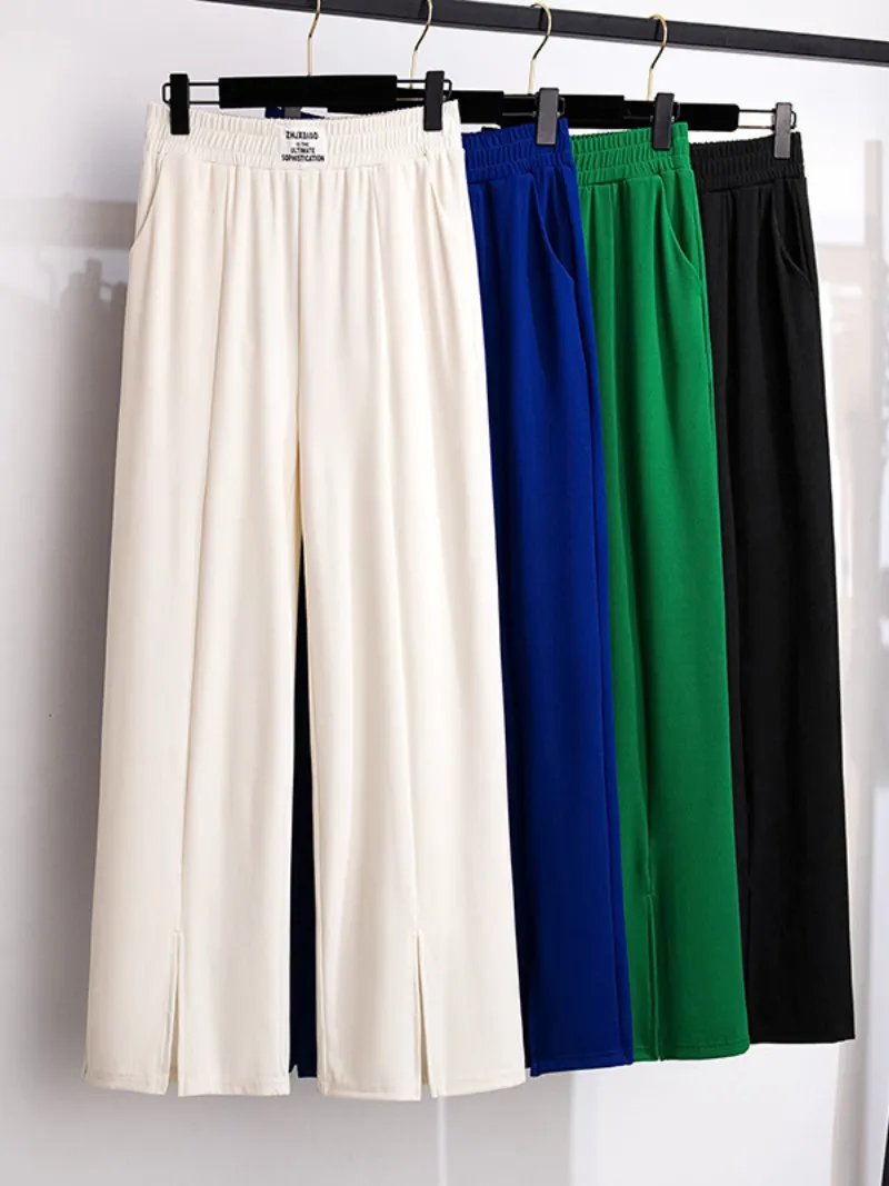 women's summer high waist straight pants loose ice silk trousers